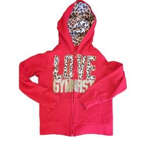 Justice Girls 'Love Gymnast' Size 6 Red Full Zip Hoodie Animal Print
